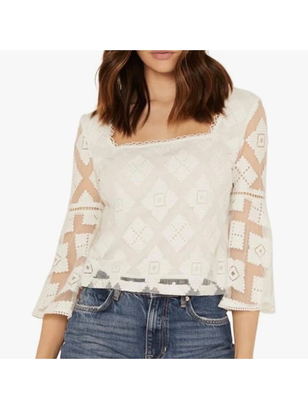 Shyanne Bell Sleeve Lace White Boho Western Top Size XS